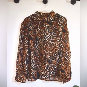 Animal print semi-sheer button down